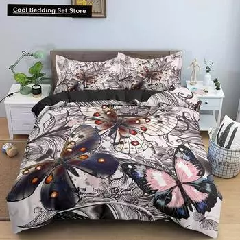 Пододеяльник с бабочками, размер King Queen, комплект постельного белья с животными и цветами для подростков и взрослых, красивый цветок, 23 шт., полиэстер, пододеяльник 70x133cm 2pcs