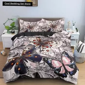 Пододеяльник с бабочками, размер King Queen, комплект постельного белья с животными и цветами для подростков и взрослых, красивый цветок, 2/3 шт., полиэстер, пододеяльник EU single(135x200cm)
