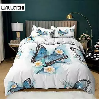 Пододеяльник с бабочками, синие, фиолетовые, с бабочками, цветы, комплект одеяла для девочек, детей, подростков, покрывало для спальни, украшение EU single(135x200cm)