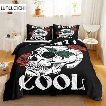 Пододеяльник с черепом Queen Size, готический скелет, комплект постельного белья, роза, полиэстер, одеяло, покрывало для детей, подростков, взрослых, Хэллоуин EU single(135x200cm)