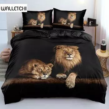 Пододеяльник с черным львом, простыня, подушка, комплект постельного белья из трех предметов 135x200cm 2pcs