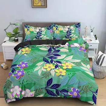 Пододеяльник с цветами King Queen, 3D-цветной цветочный принт, комплект постельного белья из полиэстера для подростков, взрослых, женщин, мягкий пододеяльник с листьями 70x133cm 2pcs