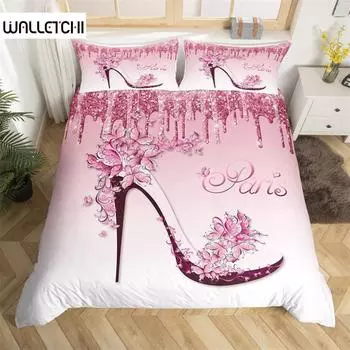 Пододеяльник с цветочным принтом и бабочками на высоком каблуке King Fantasy Glitter Quilt Cover Полиэстер Романтический комплект постельного белья Подарок на день Святого Валентина EU single(135x200cm)