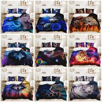 Пододеяльник с цветочным принтом животных, большие кошки, лев, тигр, леопард, комплект пододеяльников Single 135x200cm