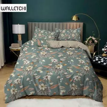 Пододеяльник с цветочным рисунком Queen, комплект пододеяльников с зеленым ботаническим рисунком, пододеяльник с изображением веток и листьев садовых цветов, мягкий дышащий стеганый чехол EU single(135x200cm)