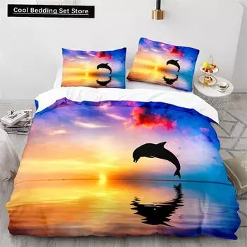 Пододеяльник с дельфином, размер King Queen, прекрасный комплект постельного белья с изображением морской жизни для детей, мальчиков и девочек, милый морской зверь, 2/3 предмета, полиэстеровое одеяло EU single(135x200cm)