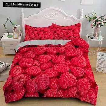 Пододеяльник с фруктовым малиновым принтом King Queen Double Size 3D Grapefruit Blueberry Мягкий комплект постельного белья 2/3 шт. Полиэстеровый пододеяльник EU single(135x200cm)