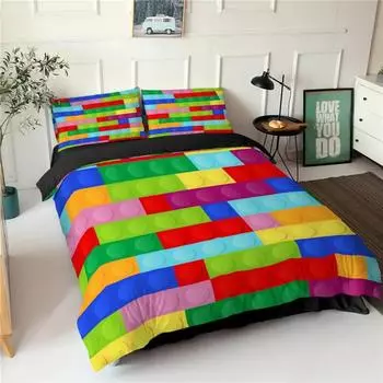 Пододеяльник с игрушечным принтом, набор строительных блоков в горошек, комплект постельного белья из микрофибры, разноцветные геометрические кубики, игровой чехол для пододеяльника EU single(135x200cm)
