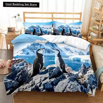 Пододеяльник с изображением Антарктиды, King Queen, комплект постельного белья с изображением пингвина, пододеяльник с изображением ледника, полиэстеровый чехол EU single(135x200cm)