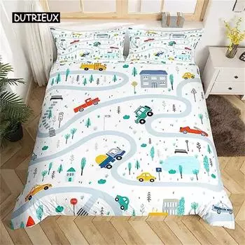 Пододеяльник с изображением экскаватора, трактора, короля, пододеяльник с изображением строительного грузовика, комплекты постельного белья для декора детской комнаты 70x133cm 2pcs