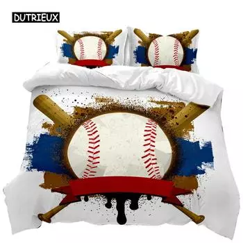 Пододеяльник с изображением бейсбольной биты, комплект постельного белья для детей и подростков, 3D-футбол, спортивный двойной чехол из полиэстера Queen King Size US Queen(228x228cm)