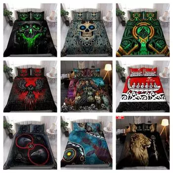 Пододеяльник с изображением черепа и льва Постельное белье Односпальный Двухместный Королева Король Подарок Single 135x200cm