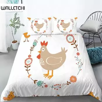 Пододеяльник с изображением цыплят и животных, король и королева, милый мультяшный комплект постельного белья с изображением цыплят из фермы, для детей и девочек, дикая природа, 2/3 шт., полиэстеровое одеяло EU single(135x200cm)
