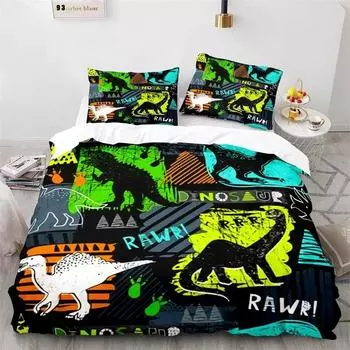 Пододеяльник с изображением динозавра из микрофибры для детей, милый комплект постельного белья с изображением животных из серии «Юрский период», покрывало для девочек, мальчиков и подростков 135X200cm
