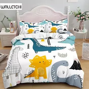 Пододеяльник с изображением динозавра из мультфильма, комплект постельного белья для мальчиков и девочек с изображением животных 3D Kawaii, мягкий пододеяльник из микрофибры с застежкой-молнией EU single(135x200cm)
