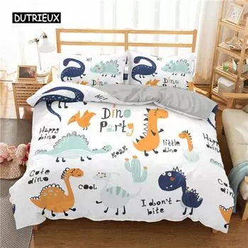 Пододеяльник с изображением динозавра, комплект постельного белья с изображением животных из мультфильма, пододеяльник из микрофибры для детей, мальчиков, девочек, подростков, декор комнаты EU single(135x200cm)