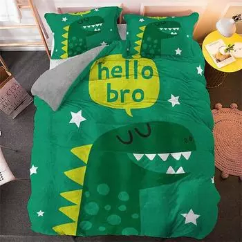 Пододеяльник с изображением динозавра, постельное белье с изображением динозавра, зеленый узор с изображением динозавра, украшение для спальни для детей, женщин и мужчин 135x200cm 2pcs