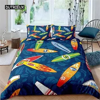 Пододеяльник с изображением доски для серфинга, летнего морского серфинга, комплект постельного белья с изображением океана для детей, мальчиков и подростков, мягкий полиэстеровый пододеяльник с украшением EU single(135x200cm)