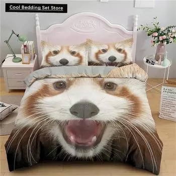 Пододеяльник с изображением енота размера King Queen, комплект постельного белья с милым рисунком в виде животных, чехол из 2/3 предметов из полиэстера, пододеяльник EU single(135x200cm)
