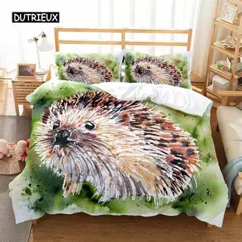 Пододеяльник с изображением ежа, милый 3D-набор постельного белья с изображением диких животных из полиэстера для украшения дома, спальни, женщин и детей EU single(135x200cm)