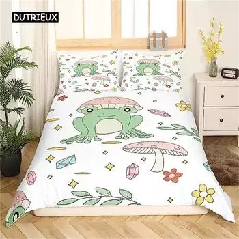 Пододеяльник с изображением гриба-лягушки, милый пододеяльник с лягушкой для детей, пододеяльник с натуральным диким грибом для мальчиков и девочек, розовый гриб EU single(135x200cm)