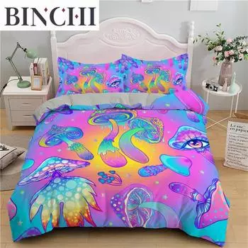 Пододеяльник с изображением грибов в стиле бохо, с цветочным принтом, в стиле богемного Будды, комплект постельного белья в экзотическом индийском стиле, полиэстеровое одеяло для украшения спальни EU single(135x200cm)