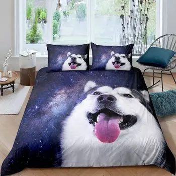 Пододеяльник с изображением хаски, щенка, питомца, цветка, джунглей, природного пейзажа, милого животного, комплект постельного белья из полиэстера, двуспальный королевский пододеяльник EU single(135x200cm)