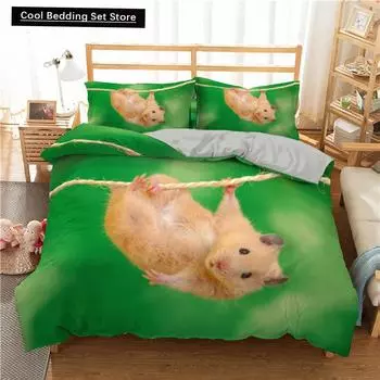 Пододеяльник с изображением хомяка, размер King Queen, семейный комплект постельного белья с изображением морской свинки для детей, мальчиков и девочек, симпатичное мини-животное, 2/3 шт., пододеяльник EU single(135x200cm)