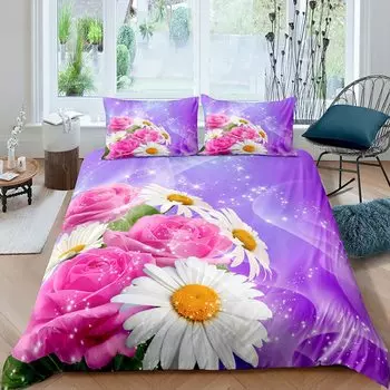 Пододеяльник с изображением хризантемы, комплект постельного белья из полиэстера с красочным цветочным узором для детей и девочек, комплект постельного белья размера «king-size» и «queen-size» EU single(135x200cm)