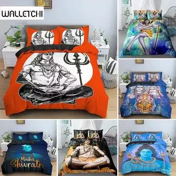 Пододеяльник с изображением индийского бога Шивы, комплект постельного белья «Будда», односпальный, двуспальный, размера «king-size», постельное белье с наволочкой, прямая поставка EU Single 135x200cm
