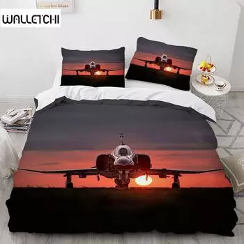 Пододеяльник с изображением истребителя King Queen, комплект постельного белья с изображением военных самолетов, для детей, мальчиков, мужчин, для самолетов на закате, полиэстеровое одеяло EU single(135x200cm)