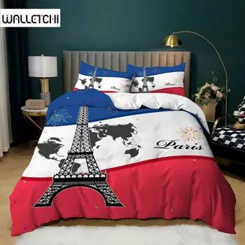 Пододеяльник с изображением Эйфелевой башни King Paris Eiffel Tower Blue White Red Комплект постельного белья из полиэстера с всемирно известным архитектурным рисунком EU single(135x200cm)