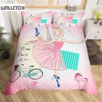 Пододеяльник с изображением Эйфелевой башни, романтический парижский тематический декор, комплект постельного белья для мальчика-подростка из микрофибры, балетное одеяло для девочки-единорога EU single(135x200cm)