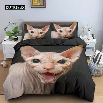 Пододеяльник с изображением канадского сфинкса и кошки King Queen Lovely Pet Kitty, комплект постельного белья для детей, подростков и взрослых, с милым животным, мягкий полиэстеровый пододеяльник EU single(135x200cm)