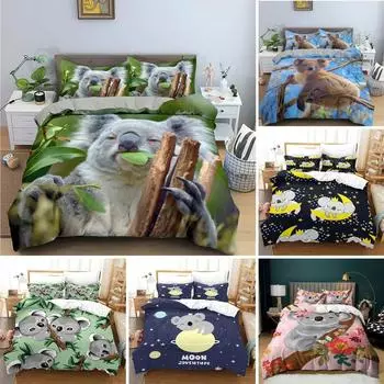 Пододеяльник с изображением коалы из мультфильма King Queen, комплект постельного белья с милыми животными для детей, подростков и взрослых, чехол с наволочкой в виде дикой природы EU Single 135x200cm