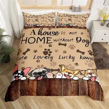 Пододеяльник с изображением кошачьих лапок, комплект постельного белья с изображением животных из мультфильмов, односпальный, двуспальный, для девочки-подростка, из микрофибры, милый котенок, щенок, домашнее животное, одеяло, чехол EU single(135x200cm)