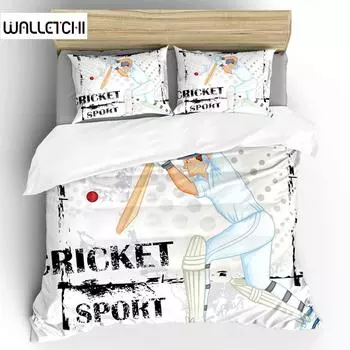 Пододеяльник с изображением крикета Комплект постельного белья с абстрактным спортивным узором Микрофибра Игрок, играющий в крикет Двойной пододеяльник Queen EU single(135x200cm)