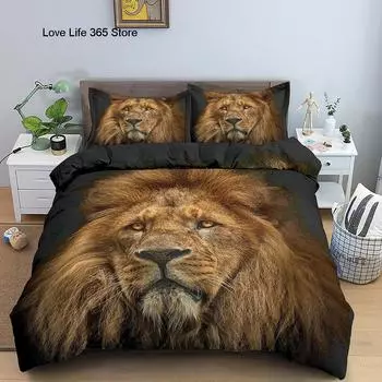 Пододеяльник с изображением льва и животных, узор «молния», джунгли, дикая природа, серый, черный, покрывало для подростков, мальчиков, молодых людей, украшение комнаты 70x133cm