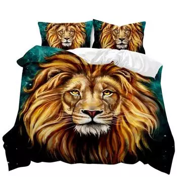 Пододеяльник с изображением льва, комплект постельного белья с изображением животных в стиле сафари, милый полиэстеровый пододеяльник с изображением дикой природы для детей и подростков, двуспальный, размера «king-size» 70x133cm 2pcs