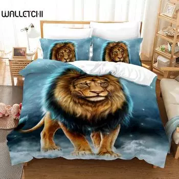 Пододеяльник с изображением льва, комплект постельного белья с 3D-изображением африканской дикой природы для детей и девочек, мягкий пододеяльник из микрофибры с застежкой-молнией EU single(135x200cm)