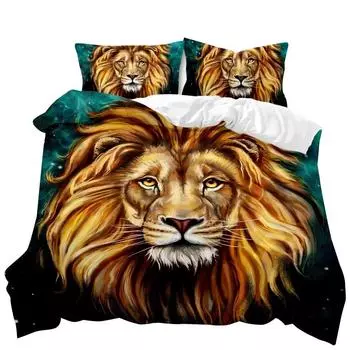 Пододеяльник с изображением льва, комплект постельного белья с изображением животных в стиле сафари, милый полиэстеровый пододеяльник с изображением дикой природы для детей и подростков, двуспальный, размера «king-size» EU Single 135x200cm