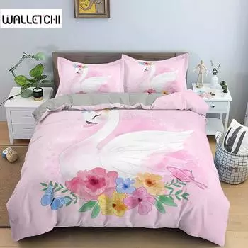 Пододеяльник с изображением лебедя, черно-белый пододеяльник с изображением лебедя, королева, птица, одеяло, чехол из микрофибры, романтический цветок, дикие животные, пододеяльник EU single(135x200cm)