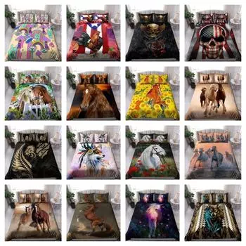 Пододеяльник с изображением лошадей и волков, комплект постельного белья, мягкий декор для спальни Single 135x200cm
