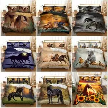 Пододеяльник с изображением лошади и животного 3D, комплект постельного белья с наволочками, одинарный двухместный размер King Size Single 135x200cm