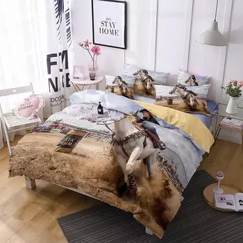 Пододеяльник с изображением лошади, комплект постельного белья для детей и подростков, полиэстеровый пододеяльник в стиле вестерн-ковбой с наволочкой 70x133cm 2pcs