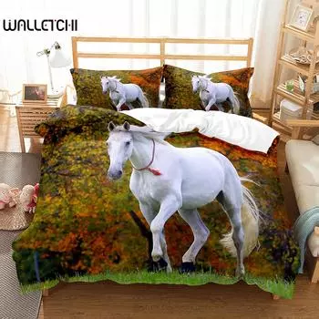Пододеяльник с изображением лошади, комплект постельного белья King Full Size с рисунком диких животных, полиэстеровый комплект постельного белья для детей, подростков и взрослых, пододеяльник EU single(135x200cm)