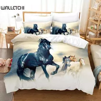 Пододеяльник с изображением лошади, комплект постельного белья King Size, черный, белый, коричневый, с принтом лошади, полиэстер, 3D-животное для взрослых и подростков, пододеяльник EU single(135x200cm)