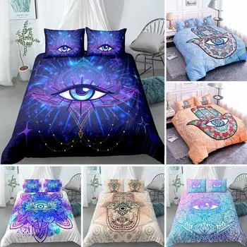 Пододеяльник с изображением мандалы King Queen в стиле бохо-психоделический комплект постельного белья для подростков и взрослых с изображением руки хамсы и глаза дьявола из полиэстера EU Single 135x200cm