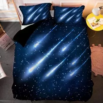 Пододеяльник с изображением метеорита и звезд, комплект постельного белья, ночное небо, сияющие звезды, покрывало для детей и подростков, для взрослых, полиэстер, пододеяльник размера King Size 70x133cm 2pcs