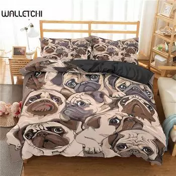 Пододеяльник с изображением мопса, комплект постельного белья для собак, полиэстер, забавное мультяшное одеяло с животными, полный размер King Size для детей, подростков, декор EU single(135x200cm)